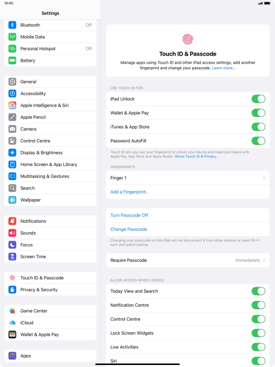 Press the indicators next to the required settings to turn them on or off.