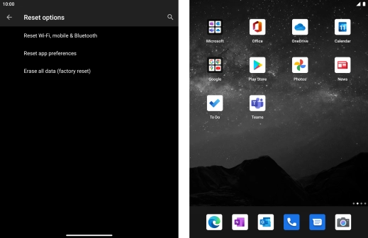 Press Erase all data (factory reset).