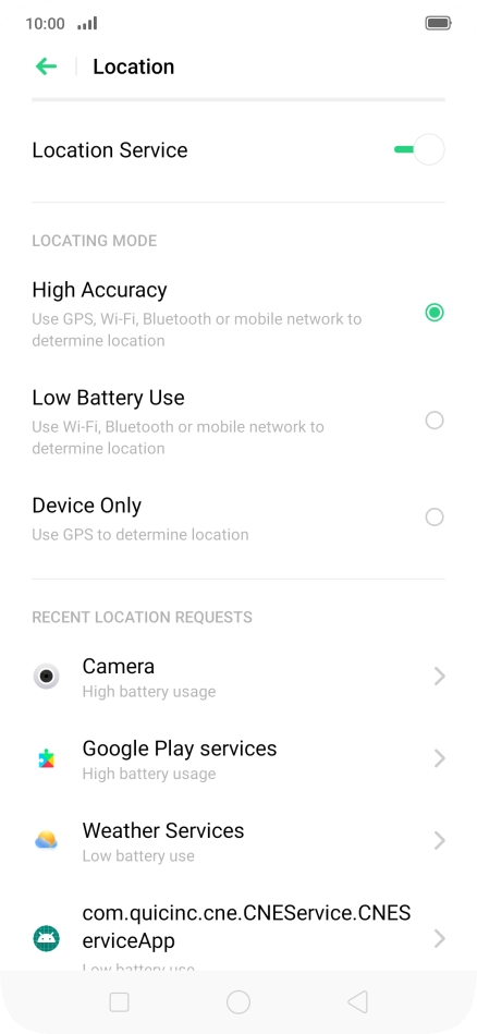 If you select High Accuracy, your phone can find your exact position using the GPS satellites, the mobile network and nearby Wi-Fi networks. Satellite-based GPS requires a clear view of the sky.