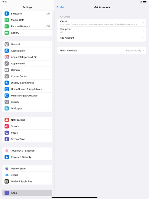 Press the name of the email account you've just set up.