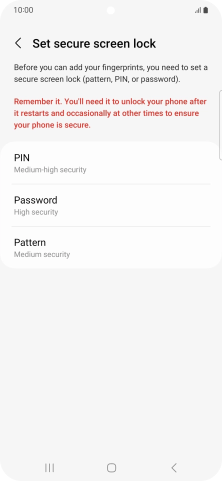 Press the required phone lock code and follow the instructions on the screen to create an additional phone lock code.
