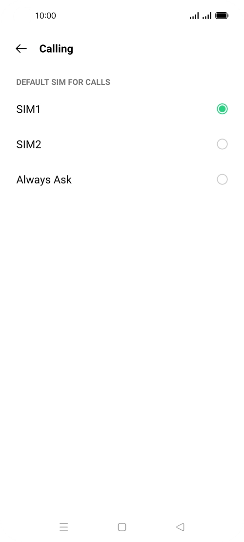 Press the required setting.