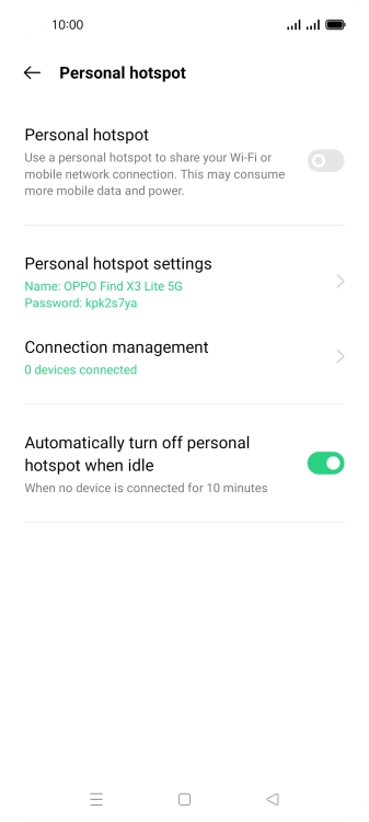 Press Personal hotspot settings.