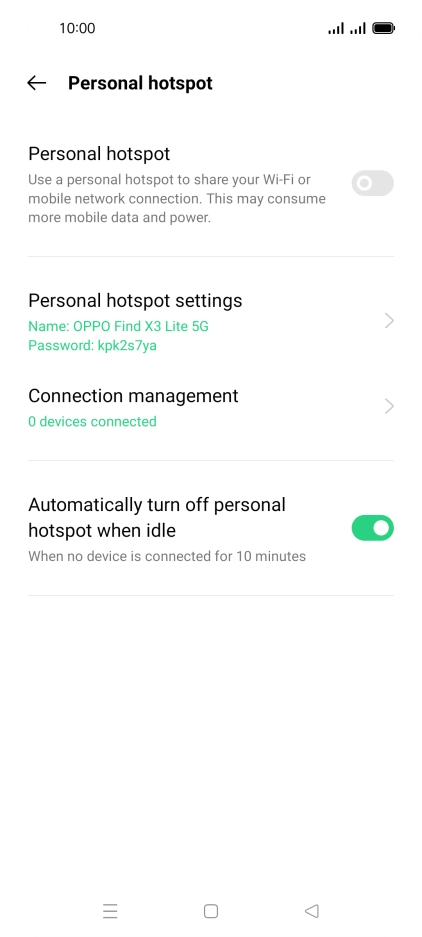 Press Personal hotspot settings.