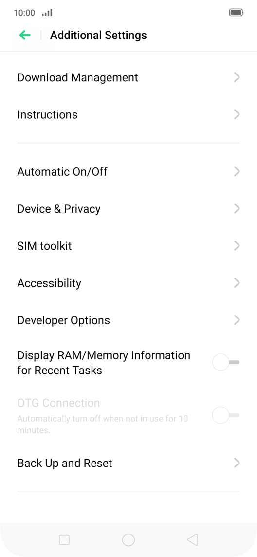 Press Back Up and Reset.