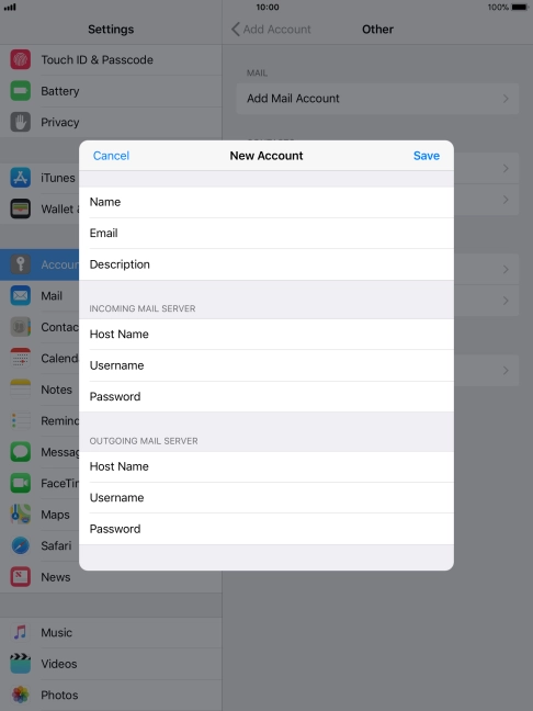 Press Save. Your email account has now been set up. To select more settings for incoming and outgoing server, proceed with the following steps.