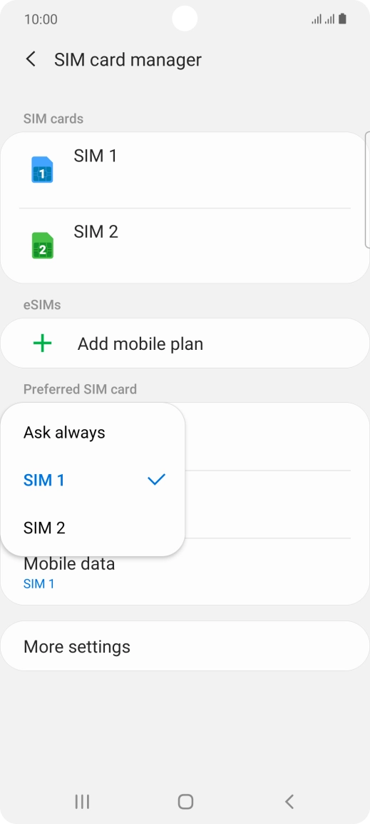 Press the required setting.