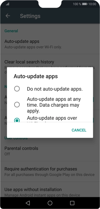 To turn off automatic update of apps, press Do not auto-update apps..