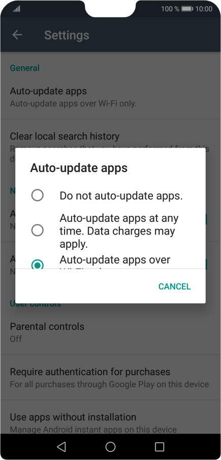 To turn off automatic update of apps, press Do not auto-update apps..