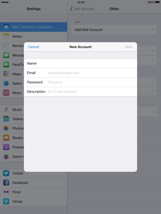 Press Email and key in your email address.