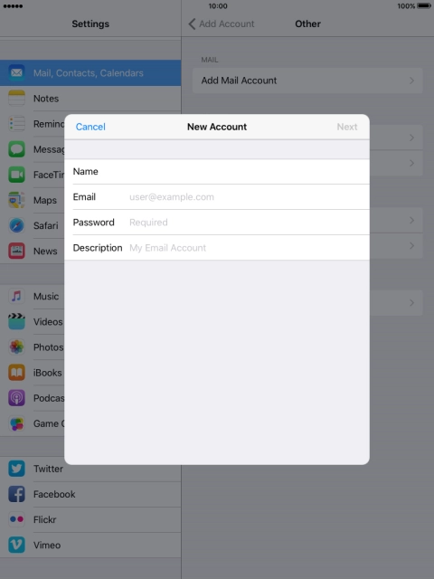Press Email and key in your email address.