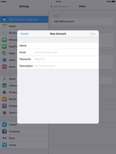 Press Email and key in your email address.
