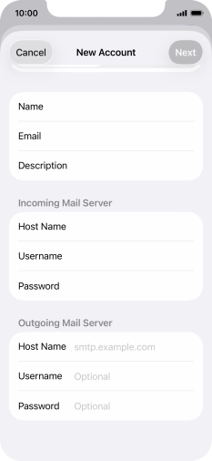 Press Host Name and key in the name of your email provider's outgoing server.