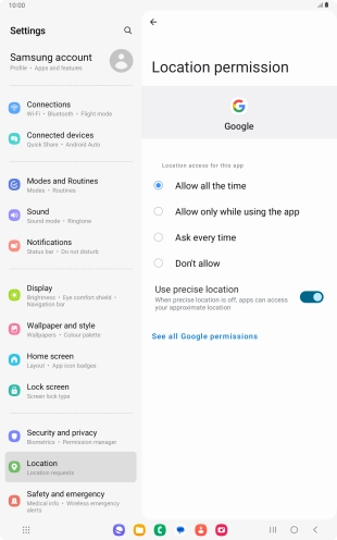 Press the required setting.