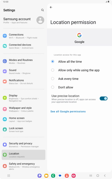 Press the required setting.