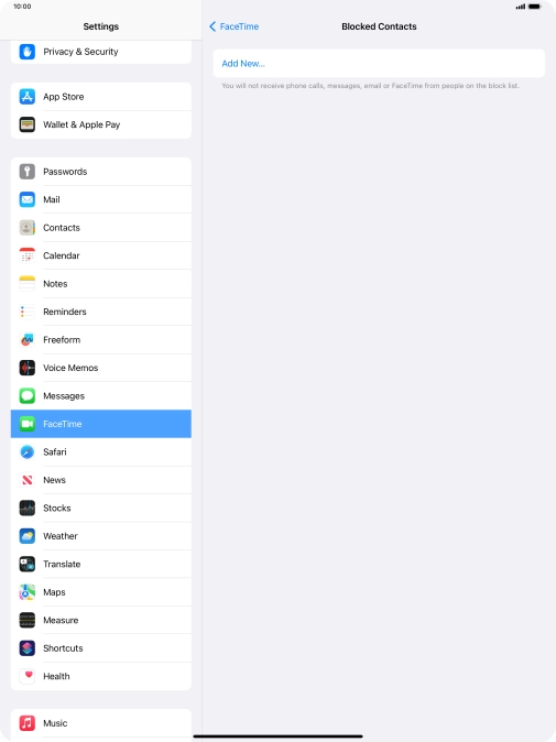 Press Add New... and follow the instructions on the screen to block a contact.