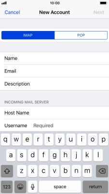 Press Username and key in the username for your email account.