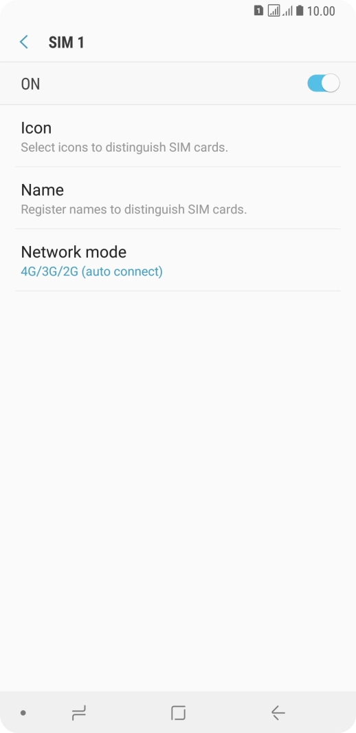 Press the indicator to turn use of the SIM on or off.
