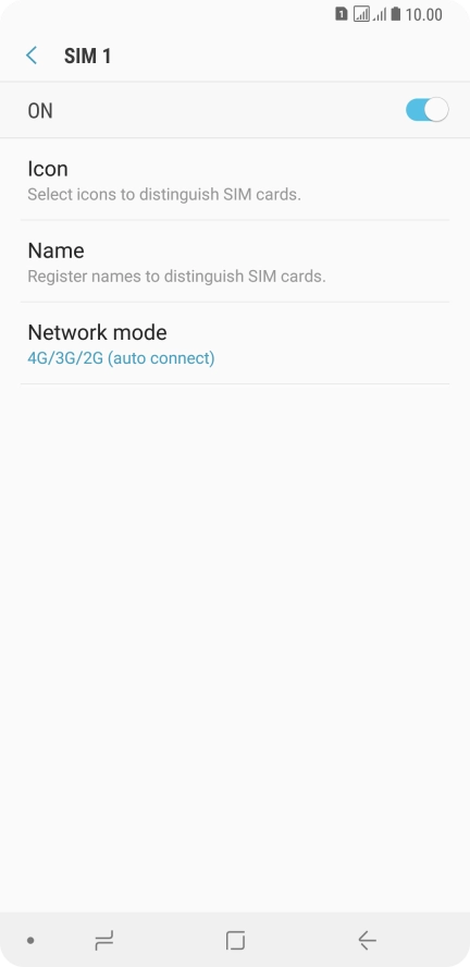 Press the indicator to turn use of the SIM on or off.