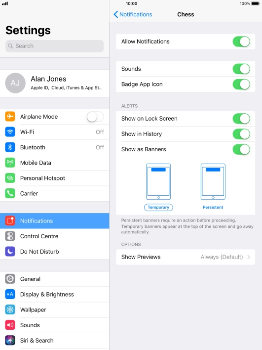 Press the indicator next to 