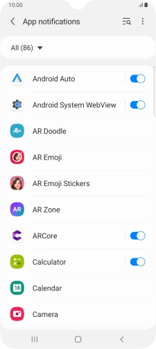 Press the indicators next to the required apps to turn the function on or off.