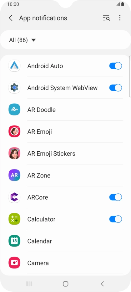 Press the indicators next to the required apps to turn the function on or off.