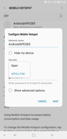 Press WPA2 PSK to password protect your Wi-Fi hotspot.