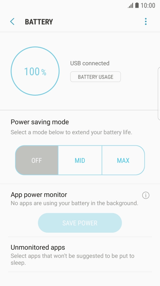 Press the required setting.
