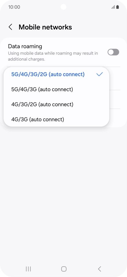 Press the required network mode.