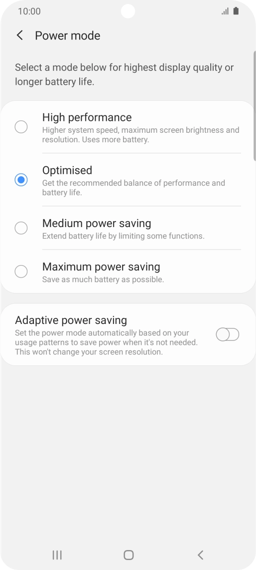 Press the required setting.
