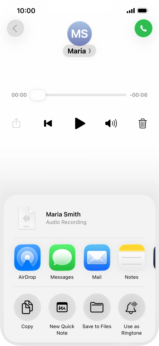Press the required setting and follow the instructions on the screen to share or save the message.