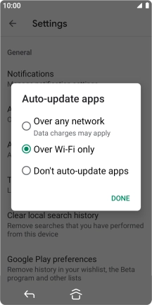 To turn on automatic update of apps using mobile network, press Over any network.