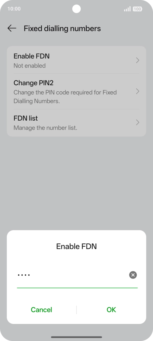 Key in your PIN2 and press OK. The default PIN2 is 0000.