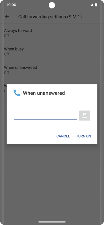 Key in +447953222222 and press TURN ON.
