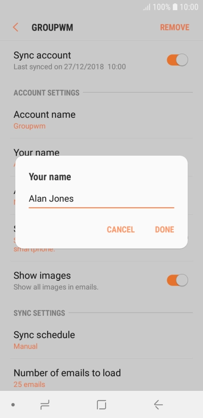 Key in the required sender name and press DONE.