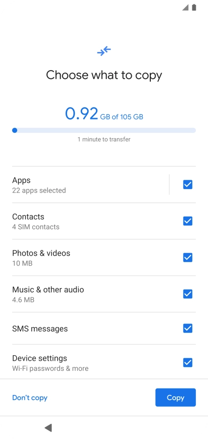 Press the field next to the required data types.