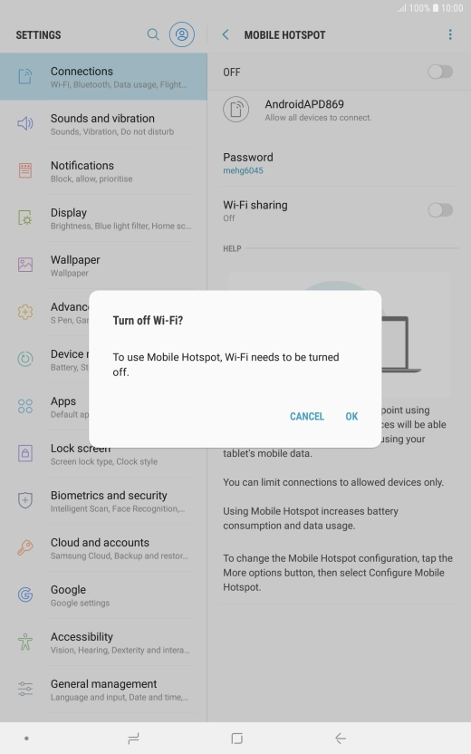 If Wi-Fi is turned on, press OK.