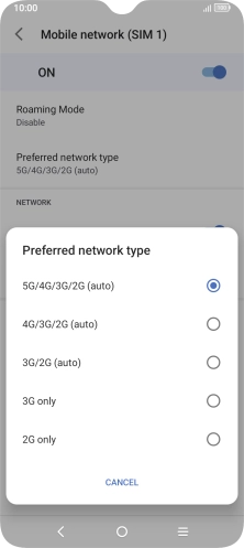 Press the required network mode.