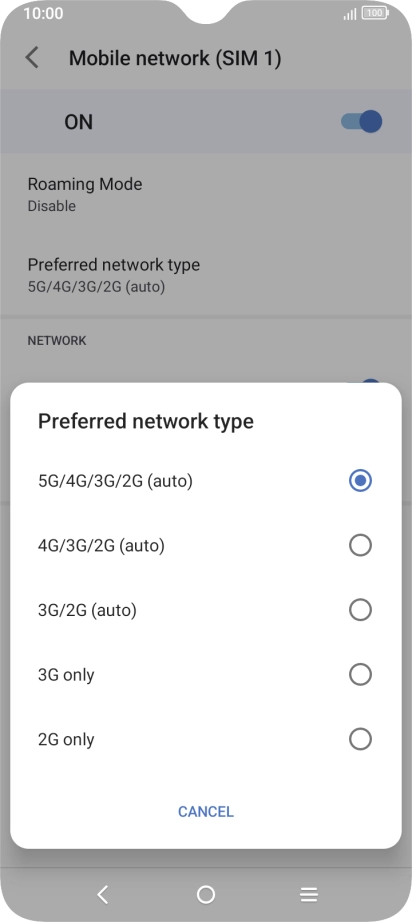 Press the required network mode.