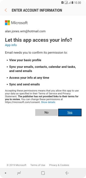 If this screen is displayed, you email account has been recognised and set up automatically. Follow the instructions on the screen to key in more information and finish setting up your phone.