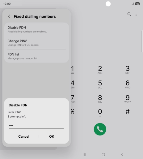Key in your PIN2 and press OK. The default PIN2 is 0000.