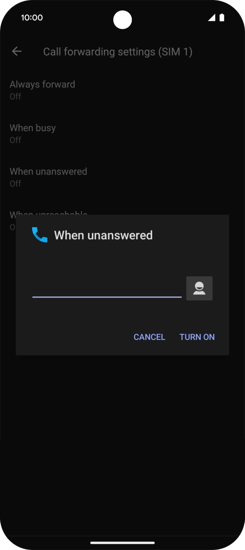 Key in +447953222222 and press TURN ON.