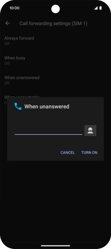 Key in +447953222222 and press TURN ON.