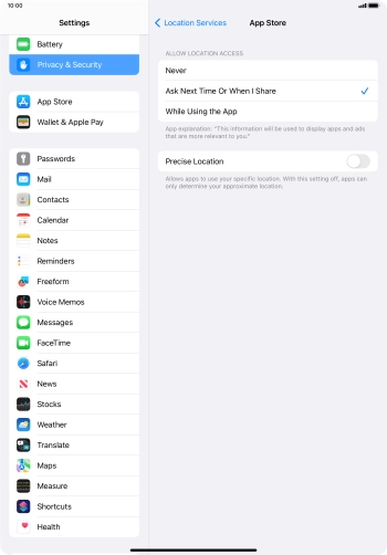 Press the required setting to turn the function on or off.