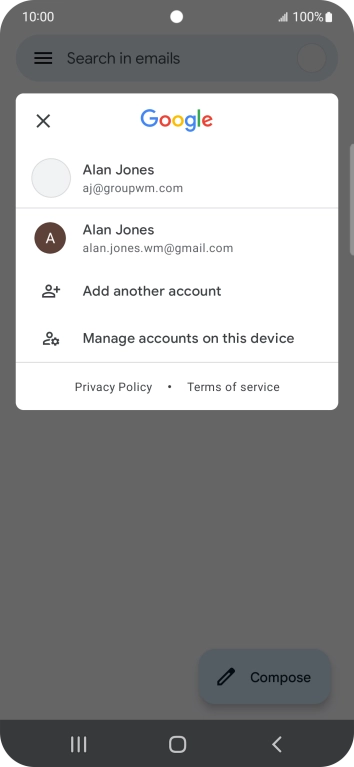 Press the required email account.