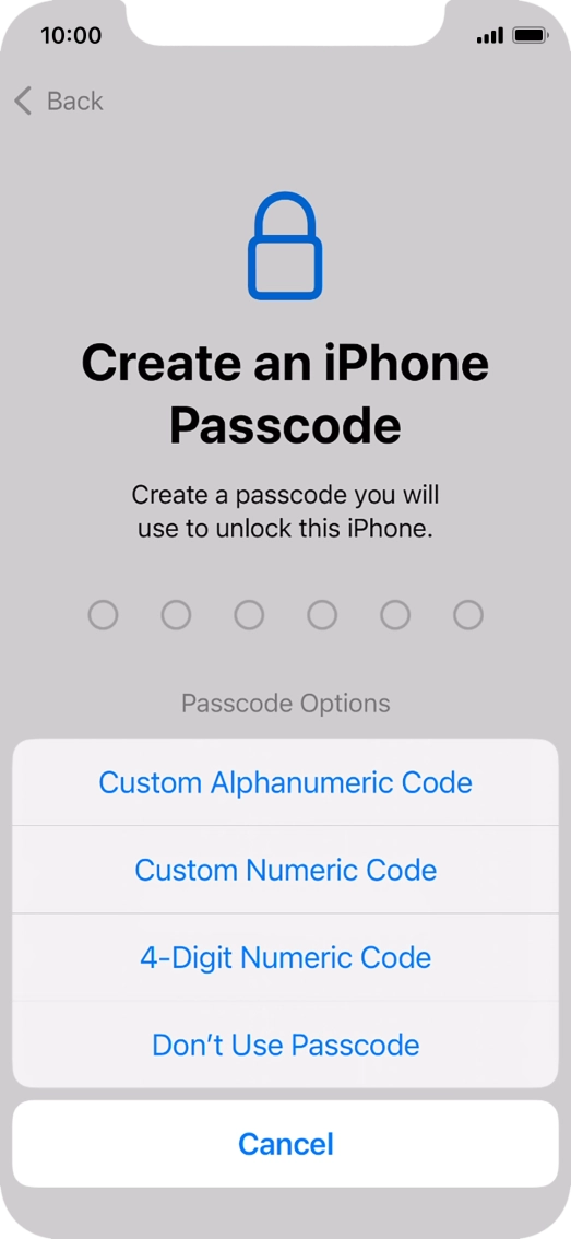 Follow the instructions on the screen to turn on use of phone lock code or press Don't Use Passcode.