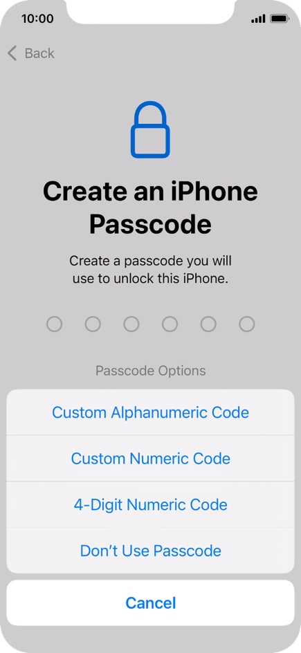 Follow the instructions on the screen to turn on use of phone lock code or press Don't Use Passcode.