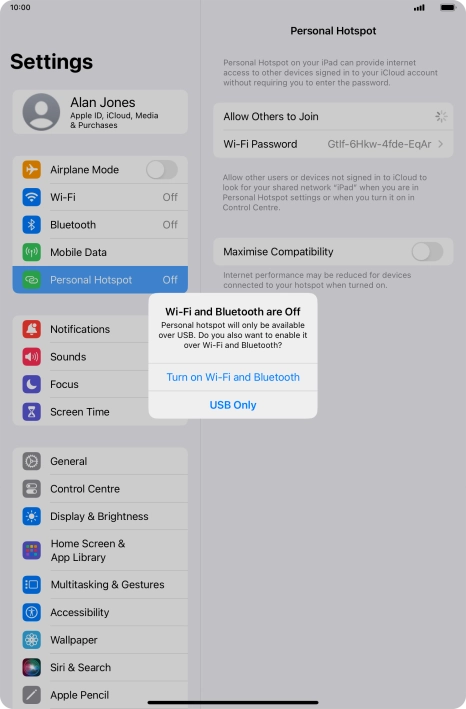 If Wi-Fi is turned off, press Turn on Wi-Fi and Bluetooth.