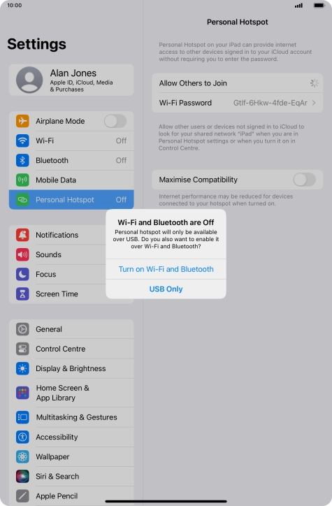 If Wi-Fi is turned off, press Turn on Wi-Fi and Bluetooth.