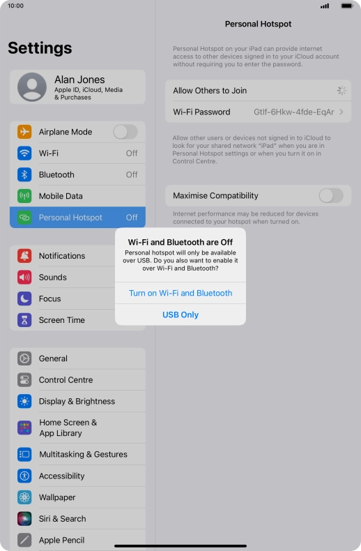 If Wi-Fi is turned off, press Turn on Wi-Fi and Bluetooth.
